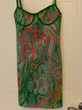 Zara Green and Pink Abstract Printed Slip Dress